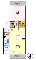 ジュヴァンセル B 2階1LDKの間取り