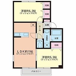 サンガーデン国立A 2LDKの間取図画像