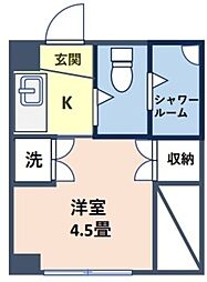 カンレイビル 2階1Kの間取り