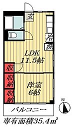 船橋セブンハイツ 1LDKの間取図画像