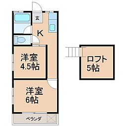 三園コーポ 2階2Kの間取り