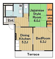 ハイムクボタB 2DKの間取図画像