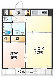 グローリー甲子園 1LDKの間取図画像