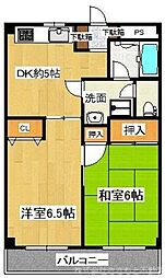 プレジール 1階2DKの間取り