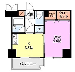 燕三条エクスプレスハイツ 4階1Kの間取り