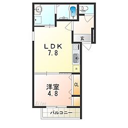 フジパレス堺白鷺2番館 1DKの間取図画像