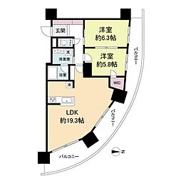 ドゥーエなんば南 2LDKの間取図画像
