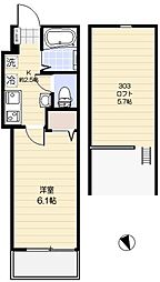 アリロッセ赤羽 1Kの間取図画像