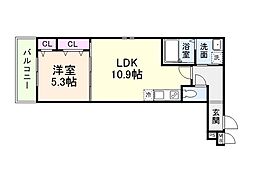 おおさか東線 城北公園通駅 徒歩6分の賃貸アパート 3階1LDKの間取り