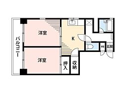 グリーンビュー姪浜 2DKの間取図画像