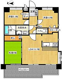 ロイヤルマンション　グランデ城南 4階3LDKの間取り