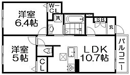 クラール倉治A 2LDKの間取図画像