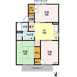パールハイツ海老原 28 2階3DKの間取り