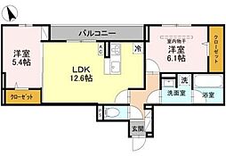 川越市砂新田3丁目アパート 2LDKの間取図画像