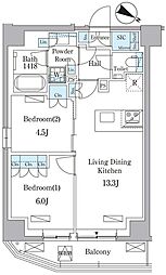 パークアクシス赤坂山王 13階2LDKの間取り