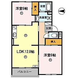 フラワーヒルまつもと 2LDKの間取図画像