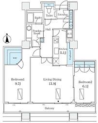シティフロントタワー 17階2LDKの間取り