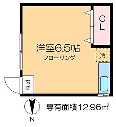紺谷荘（日本国籍女性限定物件） 2階ワンルームの間取り