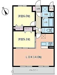 グランディール 2LDKの間取図画像