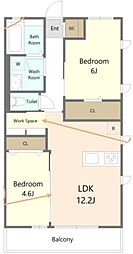 アリュール 2階2LDKの間取り