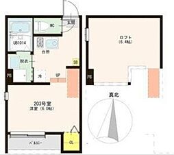 ハーモニービレッジ深草 1Kの間取図画像