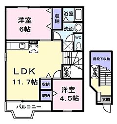リバーNハイツ 2LDKの間取図画像