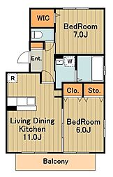 シェリール 1階2LDKの間取り