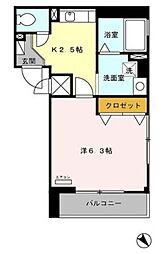 ヌーベル 1Kの間取図画像