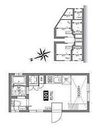 グリーンテラス調布Ｓ 1階ワンルームの間取り