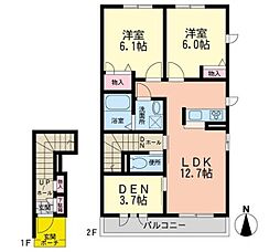カーサ・イルソーレ 2階2SLDKの間取り