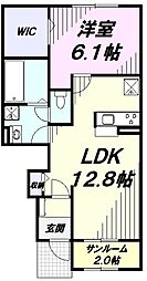 ローズマリー1 1LDKの間取図画像