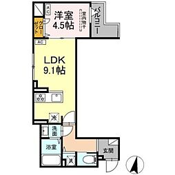 セレスティア大島 3階1LDKの間取り