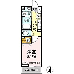 クレールコート井土ヶ谷 1Kの間取図画像
