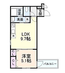JR片町線(学研都市線) 津田駅 徒歩8分の賃貸アパート 1階1LDKの間取り