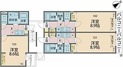 カインドネス町田III 3階1Kの間取り