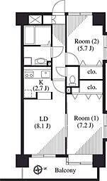 バーディーテラス仲町 2LDKの間取図画像