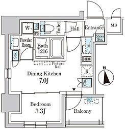 パークアクシス神田レジデンス 9階1DKの間取り