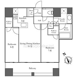 プラウドタワー渋谷 15階2LDKの間取り