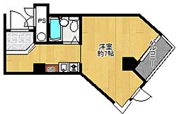 香椎エクセル13 201 2階ワンルームの間取り