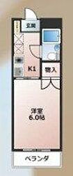 フラワーハイツC 1Kの間取図画像