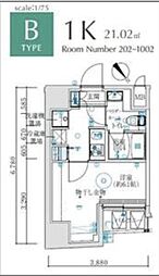 MAXIV国立矢川 1Kの間取図画像