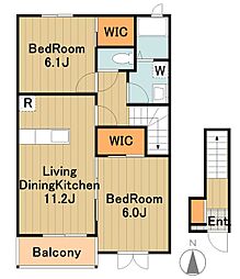コットンローズ壱番館 2LDKの間取図画像