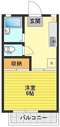 フローラコート 2階1Kの間取り