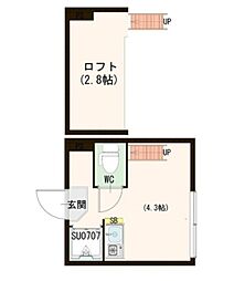リブフラット北新宿 1階ワンルームの間取り