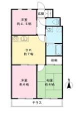 ウエストエンドA 2階3DKの間取り