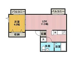 カサレア町田 1階1LDKの間取り