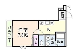フジパレス三国ヶ丘2番館 1Kの間取図画像