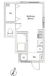 西武新宿線 新井薬師前駅 徒歩8分の賃貸アパート 1階ワンルームの間取り