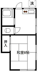 光鱗荘2号棟 1DKの間取図画像