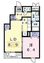 サザンウインド 1LDKの間取図画像
